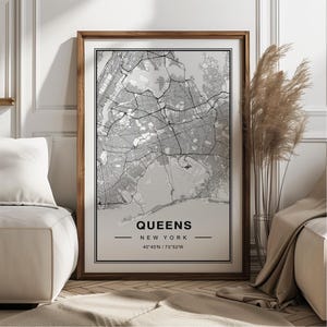 Poster impression carte du Queens New York - New York voyage cadeau souvenir, impression d'art mural Queens NY