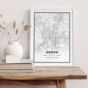Akron Ohio Map Art Print Poster - Ohio Travel Gift Keepsake, Akron OH printed Wall Art Decor