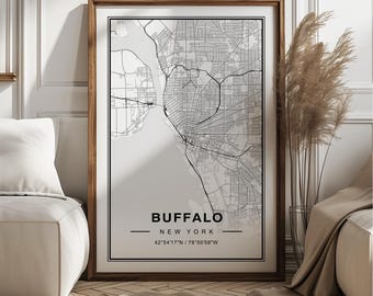 Buffalo New York Map Art Print Poster - New York Travel Gift Keepsake, Buffalo NY printed Wall Art Decor