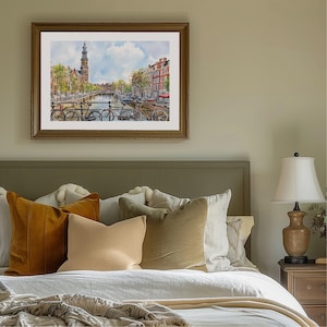 Amsterdam Watercolor Cityscape Print, Netherlands Travel Poster, Amsterdam Skyline Art, Dutch Wall Decor, Watercolor Amsterdam Painting image 6