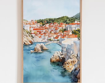 ドゥブロヴニクの水彩画：クロアチア沿岸都市景観アート - Etsy 日本