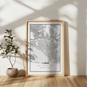 Lima, Pérou carte Art Print Poster - Souvenir de cadeau de voyage au Pérou, Lima imprimé art mural