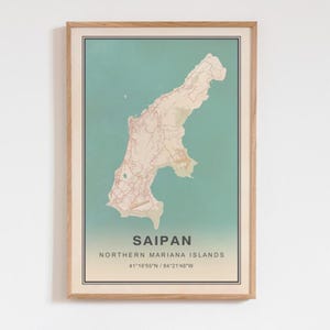 Póster con impresión artística del mapa vintage de Saipán, Islas Marianas del Norte - Recuerdo de viaje a las Islas Marianas del Norte, decoración de pared con estampado de Saipán
