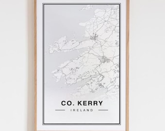 County Kerry Ireland Map Art Print Poster - Ireland Travel Gift Keepsake, County Kerry printed Wall Art Decor