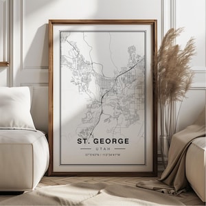 St. George Utah Map Art Print Poster - Utah Travel Gift Keepsake, St. George UT printed Wall Art Decor