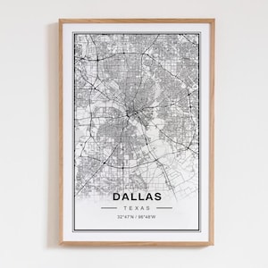Dallas Map Art Print Poster - Dallas Texas Travel Wall Art Decor, Dallas TX Street Map Unique Gift
