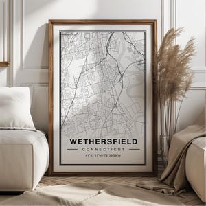 Wethersfield Connecticut Map Art Print Poster - Connecticut Travel Gift Keepsake, Wethersfield CT printed Wall Art Decor