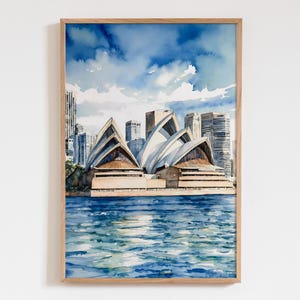 Sydney Reise Poster, Australien Aquarell Malerei, Sydney Hafen Wand Kunst, Reise Kunstdruck, Sydney Wahrzeichen Dekor