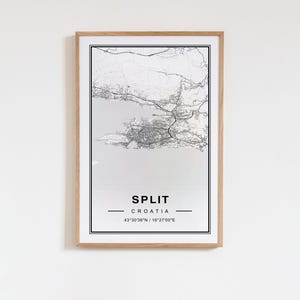 Split Croatie carte Art Print Poster - Croatie voyage cadeau souvenir, Split impression murale Art déco