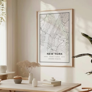 New York Karte Kunstdruck Poster - Manhattan Reisegeschenk Andenken, Manhattan NY Wandkunst Dekor