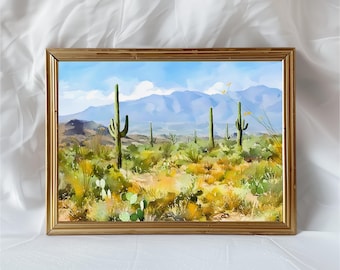 Saguaro Cactus Desert Print, Watercolor Desert Landscape Art, Sunny Day Digital Wall Art, Cactus Nature Decor, Southwest Gift Idea