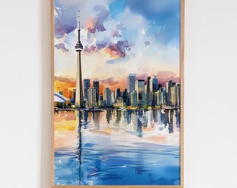 Toronto Skyline Watercolor Painting - Toronto Canada Art Print - Toronto Travel Poster - Canada Wall Decor - Canadian City Art