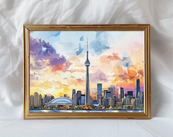 Toronto Skyline Watercolor Painting - Canada Travel Art Poster - Toronto Wall Art Print - Canada Home Decor - Toronto Artwork Gift