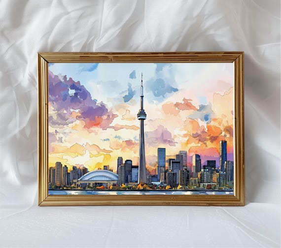 Toronto Skyline Watercolor Painting - Canada Travel Art Poster - Toronto Wall Art Print - Canada Home Decor - Toronto Artwork Gift