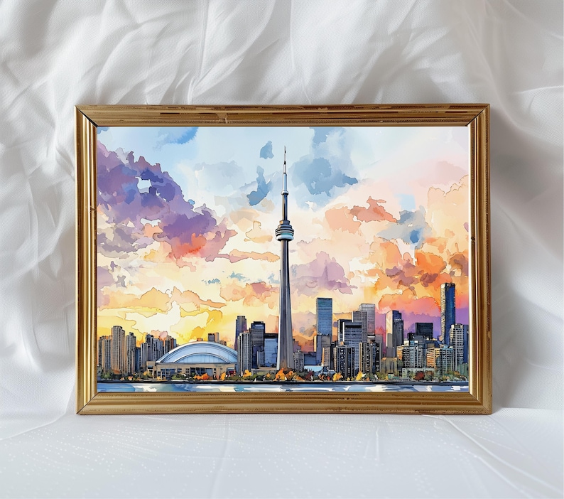 Toronto Skyline Watercolor Painting - Canada Travel Art Poster - Toronto Wall Art Print - Canada Home Decor - Toronto Artwork Gift image 1