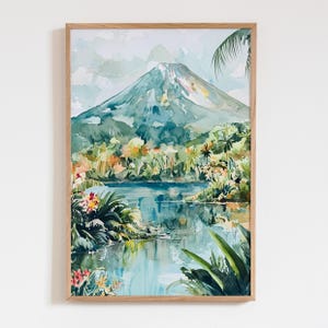 Costa Rica Arenal Watercolor Painting - Arenal Volcano Travel Poster - Costa Rica Art Print - Volcano Wall Decor - Tropical Travel Art