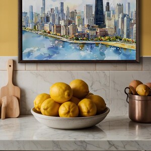 Quadro decorativo de Chicago para parede - Pintura em aquarela da paisagem urbana - Decoração com o horizonte de Chicago - Pôster de viagem para Illinois - Presente para casa imagem 9