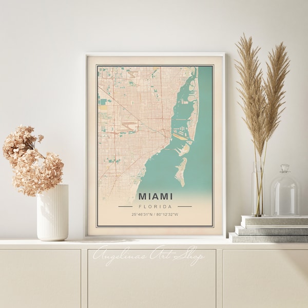 Miami Map, Miami Florida Map, Vintage Miami Map, Vintage Miami, Vintage Map, Miami Florida