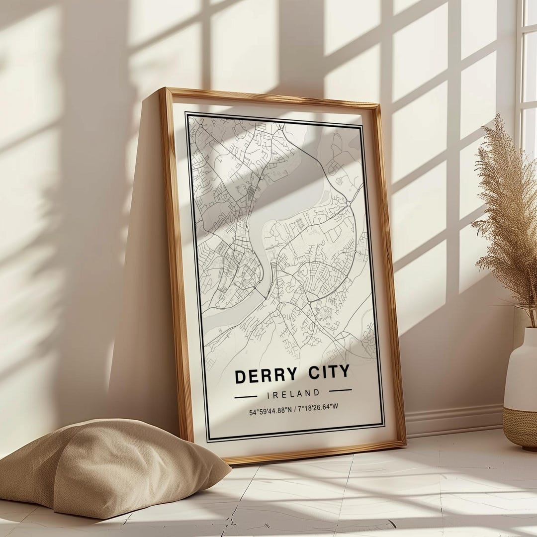 Derry City Map Art Print Poster - Ireland Personalized Travel Keepsake ...