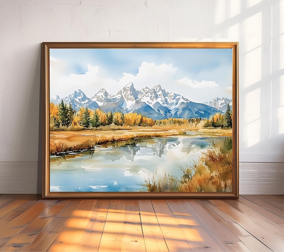 Grand Teton National Park Watercolor Landscape Art Print Poster, National Park Wall Art Decor - Unique Gift for Any Occasion