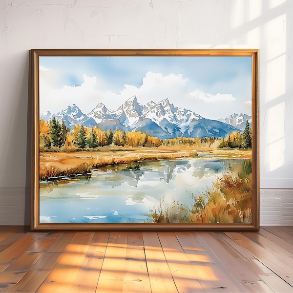 Grand Teton National Park Watercolor Landscape Art Print Poster, National Park Wall Art Decor - Unique Gift for Any Occasion