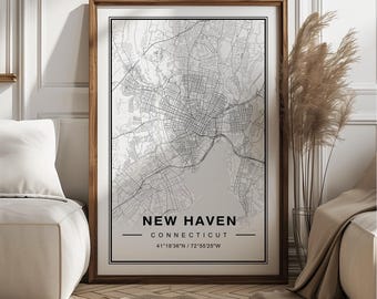 Affiche imprimée carte de New Haven, Connecticut - Souvenir de voyage dans le Connecticut, décoration murale imprimée CT de New Haven