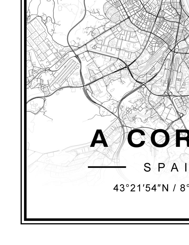A Coruña Spain Map Art Print Poster - Spain Travel Gift Keepsake, A Coruña printed Wall Art Decor image 8