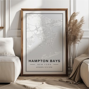 Poster impression carte Hampton Bays - New York voyage cadeau souvenir, décoration murale Hampton Bays NY