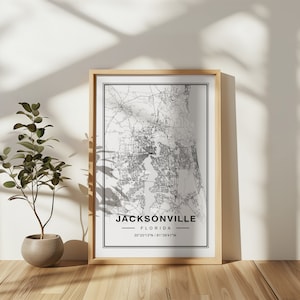 Jacksonville, Florida kaart afdrukken - Jacksonville FL poster - zwart-wit digitale download
