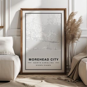 Morehead City Caroline du Nord carte Art Print Poster - Souvenir de voyage en Caroline du Nord, Morehead City NC imprimé Art mural