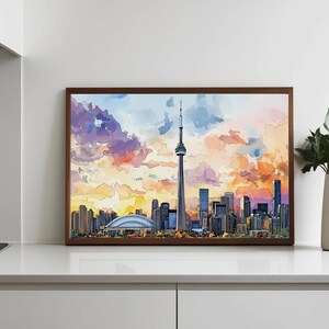 Toronto Skyline Watercolor Painting - Canada Travel Art Poster - Toronto Wall Art Print - Canada Home Decor - Toronto Artwork Gift image 5