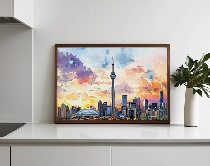 Toronto Skyline Watercolor Painting - Canada Travel Art Poster - Toronto Wall Art Print - Canada Home Decor - Toronto Artwork Gift image 5
