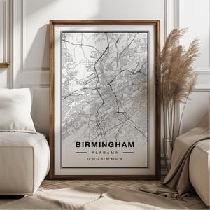 Affiche impression d'art carte de Birmingham en Alabama - souvenir de cadeau de voyage en Alabama, décoration d'art murale imprimée Birmingham AL