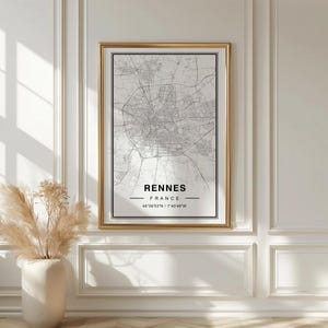 Affiche imprimée carte de Rennes, France - Souvenir de voyage en France, décoration murale imprimée Rennes
