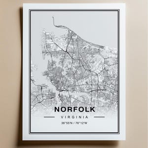 Norfolk Virginia Map Art Print Poster - Virginia Travel Gift Keepsake, Norfolk VA printed Wall Art Decor