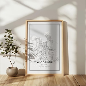 Poster impression d'art carte La Corogne Espagne - souvenir cadeau de voyage en Espagne, déco murale imprimée La Corogne