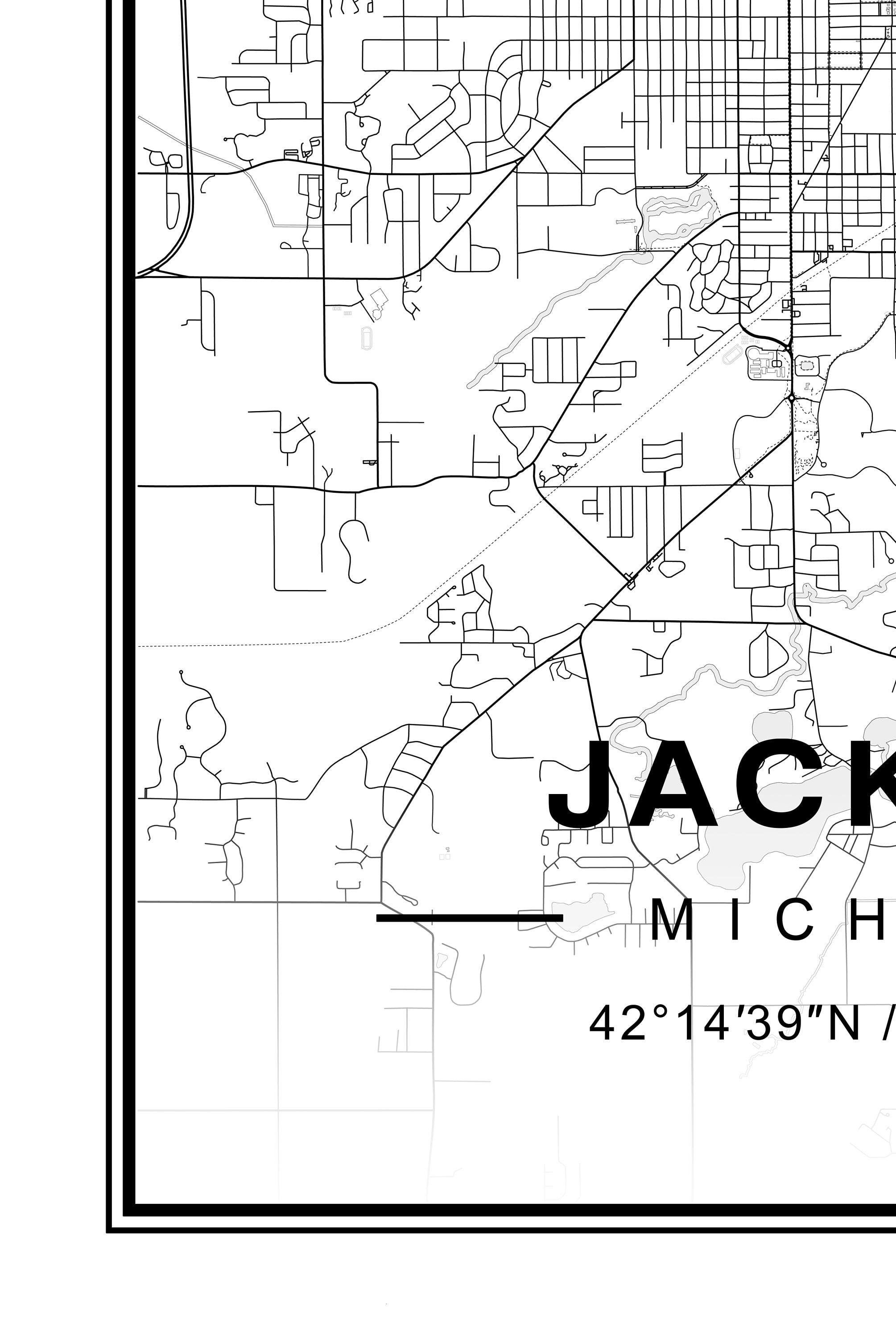 Jackson Map Jackson Michigan Map Jackson MI Map Etsy