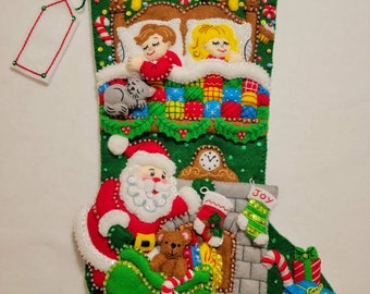 Bucilla Night Before  Christmas Stocking, Finished Bucilla Stocking, Family Stocking, Children's Stockings,