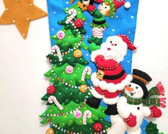 Handmade Bucilla Felt Christmas Stocking, 3D Applique Design