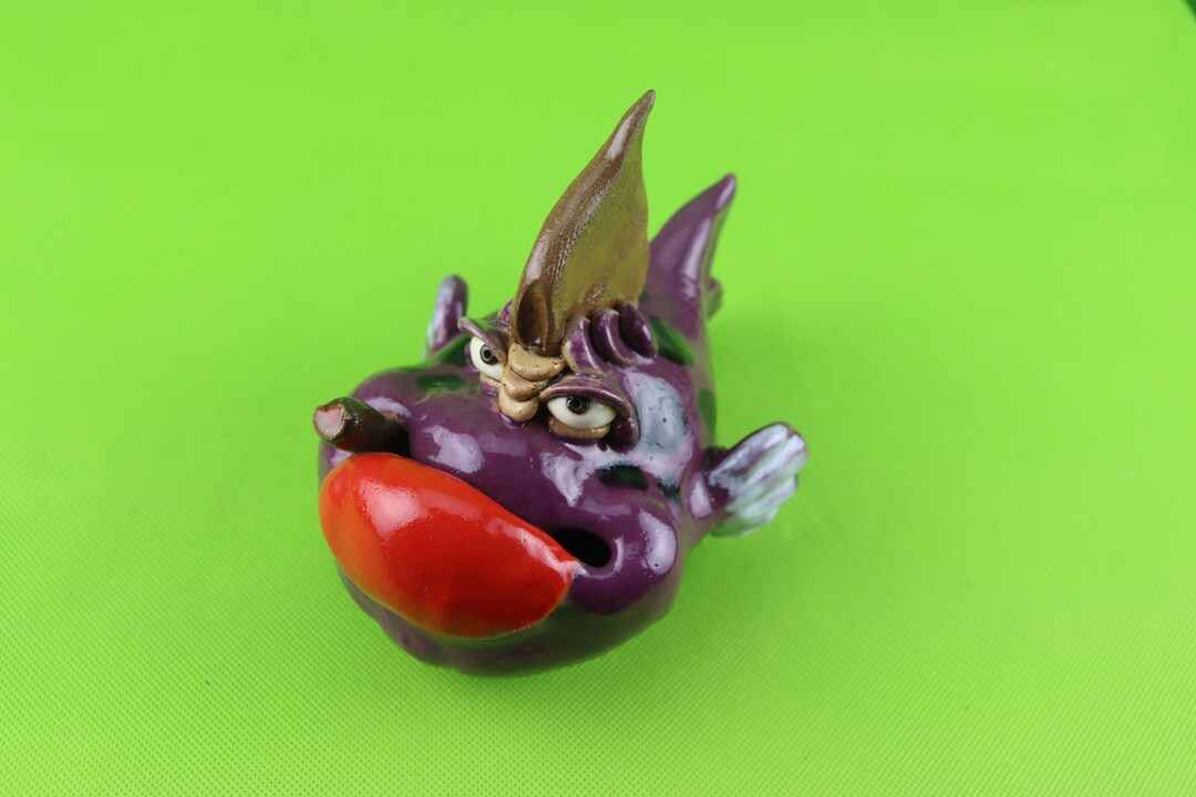Meancing Fish Purple Menacing Fish With a Cigar 0n a Fishin Pole Haha Garden Stake by ...
