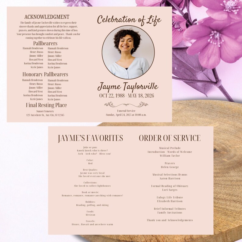 Neutral Funeral Program Template, Editable Canva Memorial Program ...