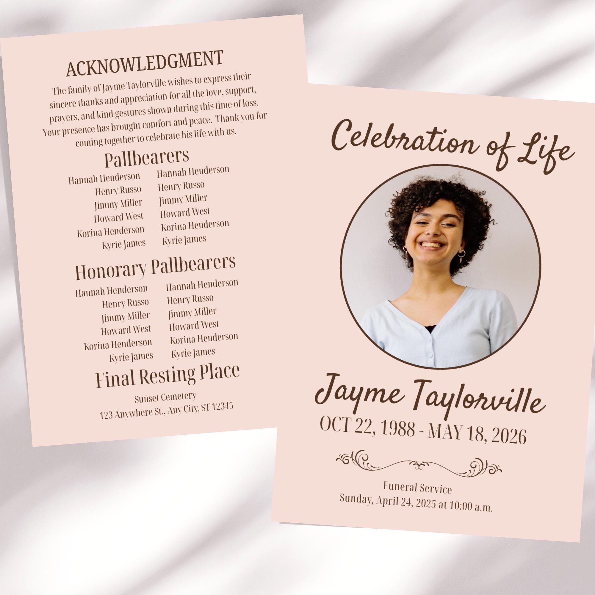 Neutral Funeral Program Template, Editable Canva Memorial Program ...