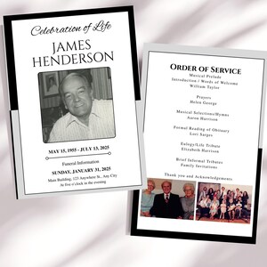 Modèle de programme modifiable de célébration de la vie programme numérique commémoratif personnalisé programme funéraire commémoratif pacifique modèle Canva