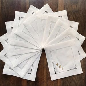 Personalized Cocktail Napkins Embroidered Linen Napkins Custom Monogram Wedding Cocktail Napkins  Wedding Reception Table Decor