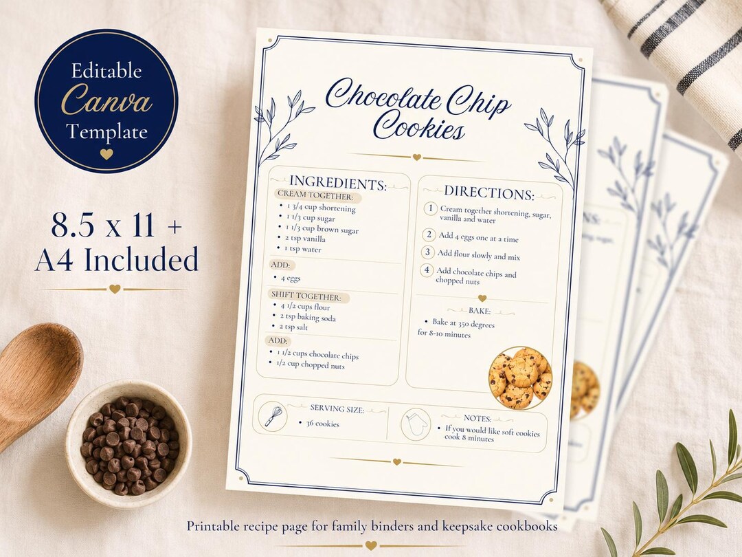 Heirloom Recipe Page Template Printable Family Cookbook Recipe Binder ...