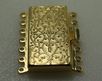 Gold Plated 7-Strand Box Clasp: Vintage Style (36x26mm)