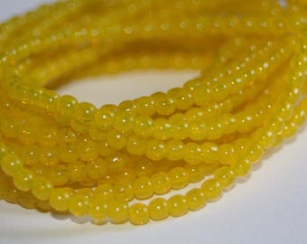 Czech Glass Beads, 3mm Round Druks, Golden Yellow, 50 Beads