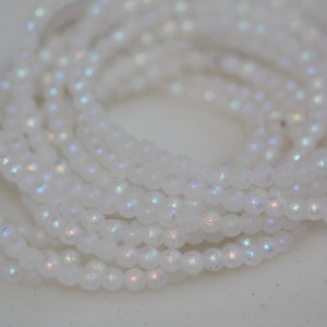 Matte White Czech Glass Druk Beads: 3mm Round, AB Finish