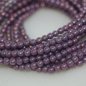 3mm Czech Glass Druks: Purple Pansy, Mother of Pearl Luster (50 Beads)