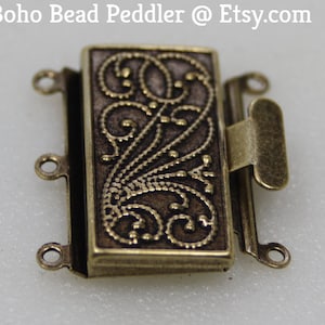 Antique Brass Box Clasp, 3 Strand, Vintage Style image 1